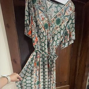 Floerns Women's Allover Print Wrap V Neck Split Side Belted Beach Maxi Dress|XL